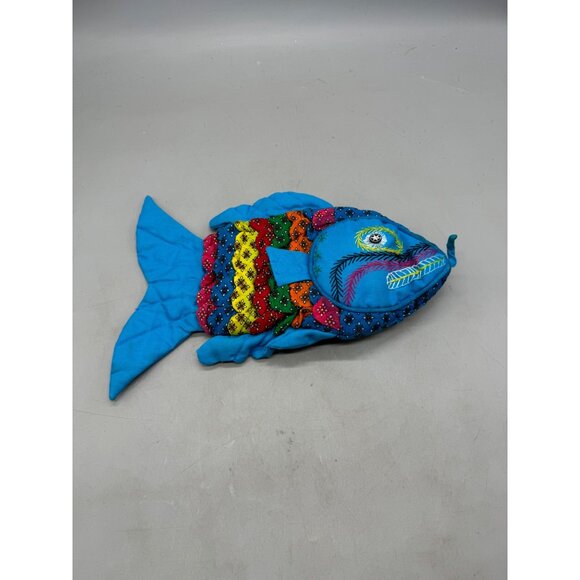 Colorful Fish Shaped Quilted Potholders By David E. Glatt set of 2 colorful blue - Picture 3 of 15
